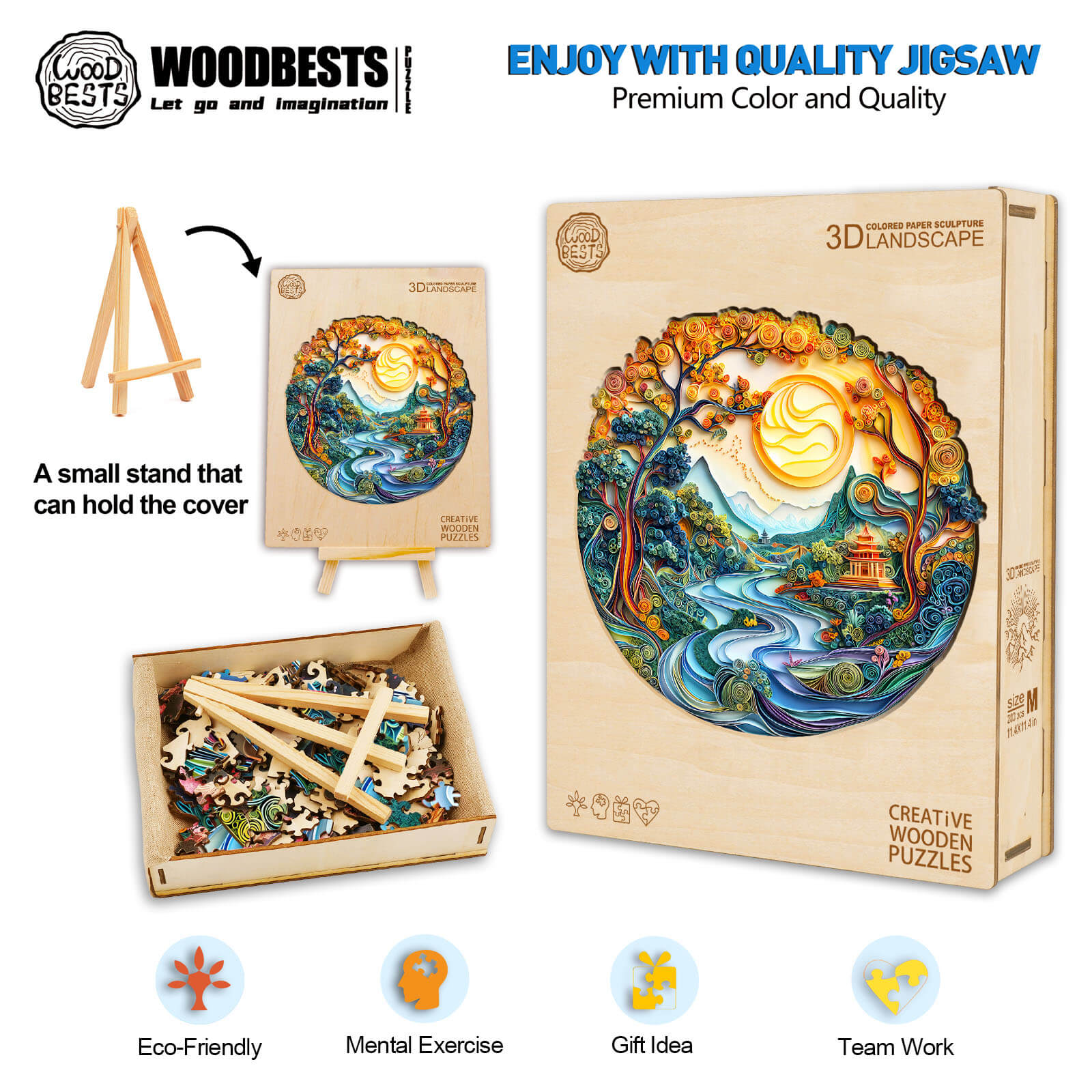 3D Colored Paper Sculpture Landscape Wooden Jigsaw Puzzle with eco-friendly materials for mental exercise and team building.