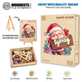 Santa Claus custom name wooden jigsaw puzzle with eco-friendly wood, colorful design, and a small stand for display.