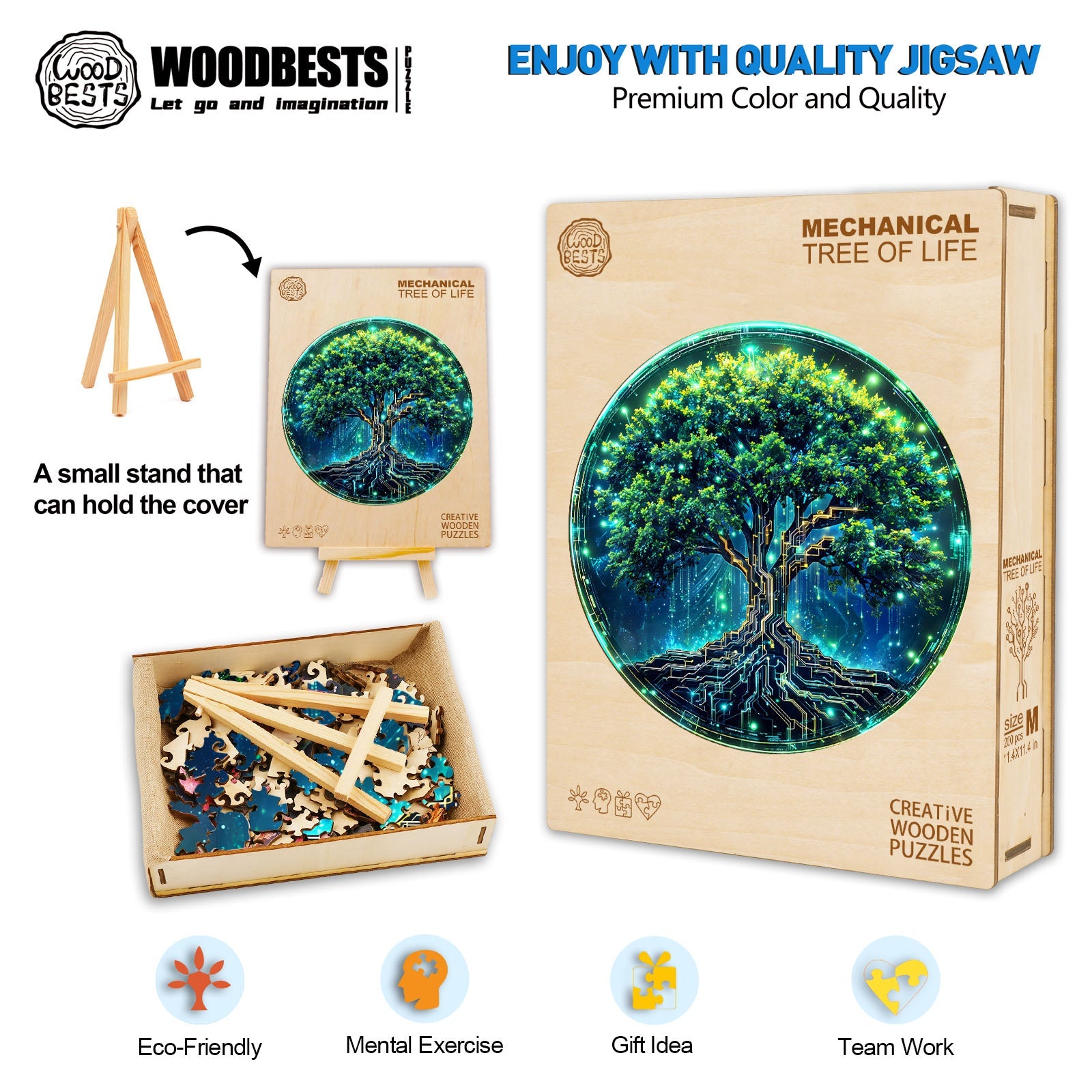 Mechanical tree of life wooden jigsaw puzzle with eco-friendly materials for mental exercise and teamwork.