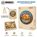 Stained Glass Music wooden jigsaw puzzle with vibrant colors and pieces, ideal for mental exercise and teamwork.