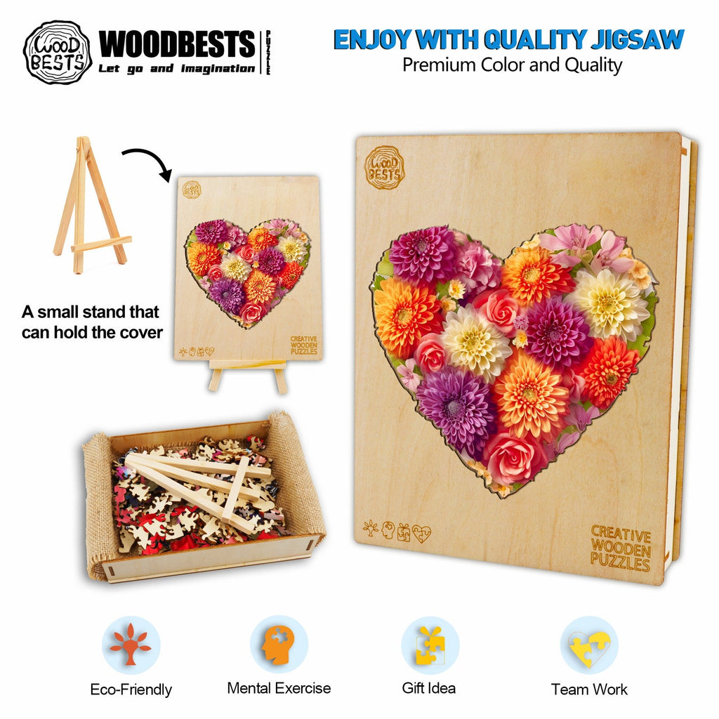 Flower Heart -2 Wooden Jigsaw Puzzle
