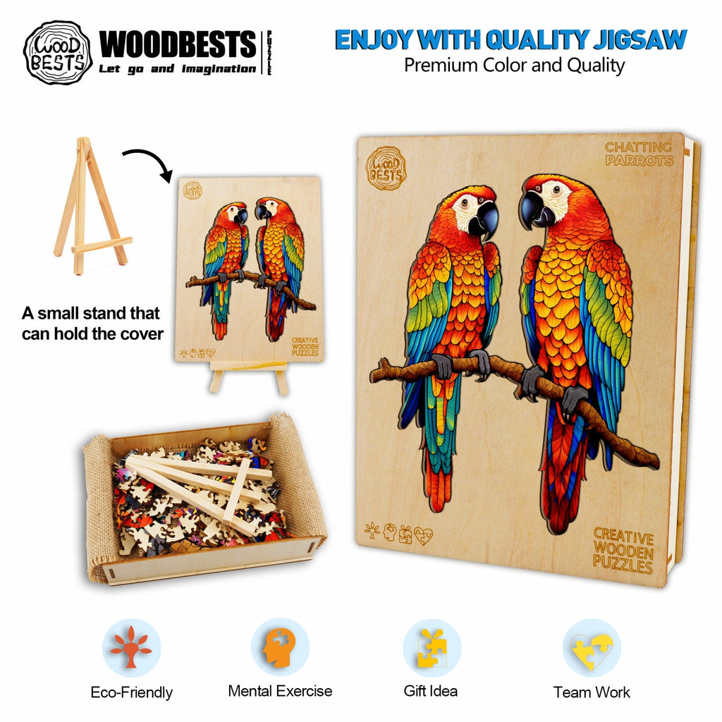 Chatting Parrots Wooden Jigsaw Puzzle