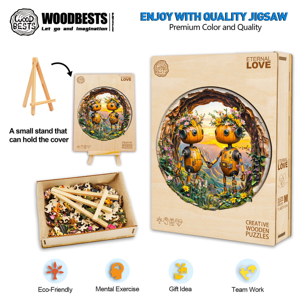 Eternal Love Wooden Jigsaw Puzzle by Woodbests, featuring eco-friendly materials and a creative design for mind exercises.