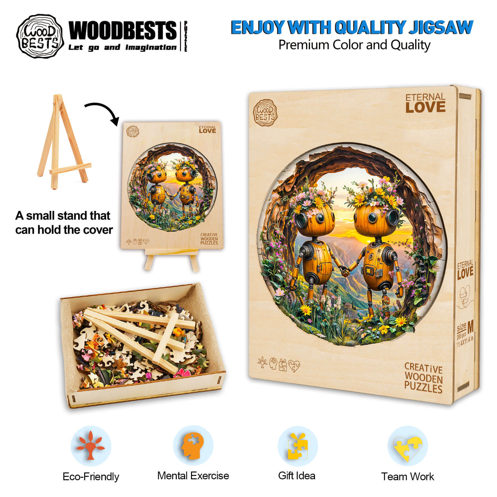 Eternal Love Wooden Jigsaw Puzzle by Woodbests, featuring eco-friendly materials and a creative design for mind exercises.