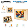 Stained Glass Bulldog Wooden Jigsaw Puzzle with eco-friendly pieces, mental exercise benefits, and mini display stand.