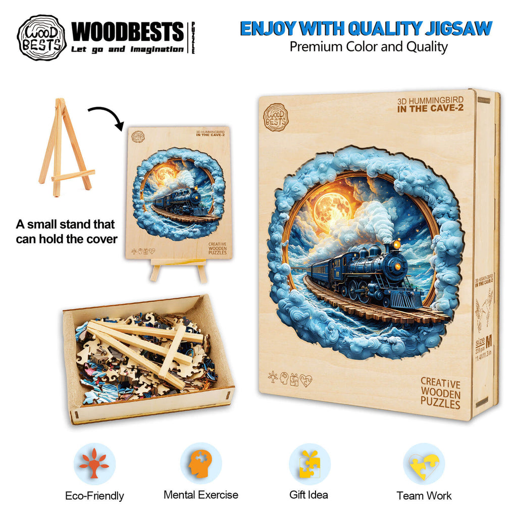 3D Hummingbird in the Cave wooden jigsaw puzzle with pieces, showcasing premium quality and eco-friendly design.
