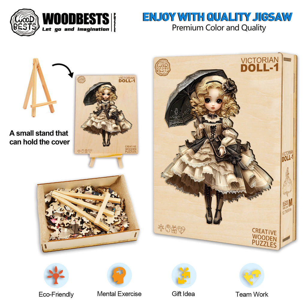 Victorian Doll-1 wooden jigsaw puzzle with eco-friendly pieces, perfect for mental exercise and gift ideas.