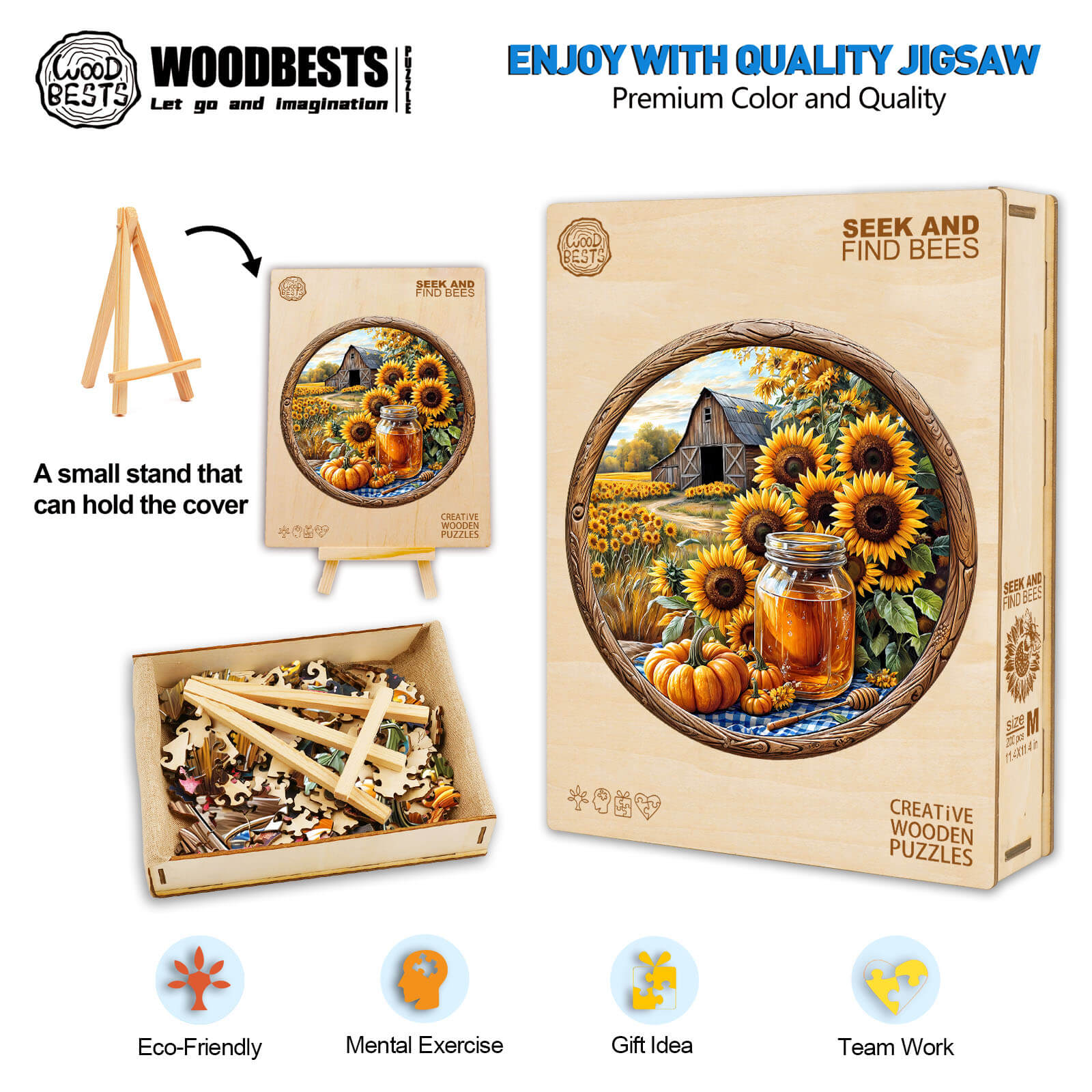 SEEK AND FIND BEES Wooden Jigsaw Puzzle with vibrant colors, eco-friendly pieces, and mental exercise benefits.