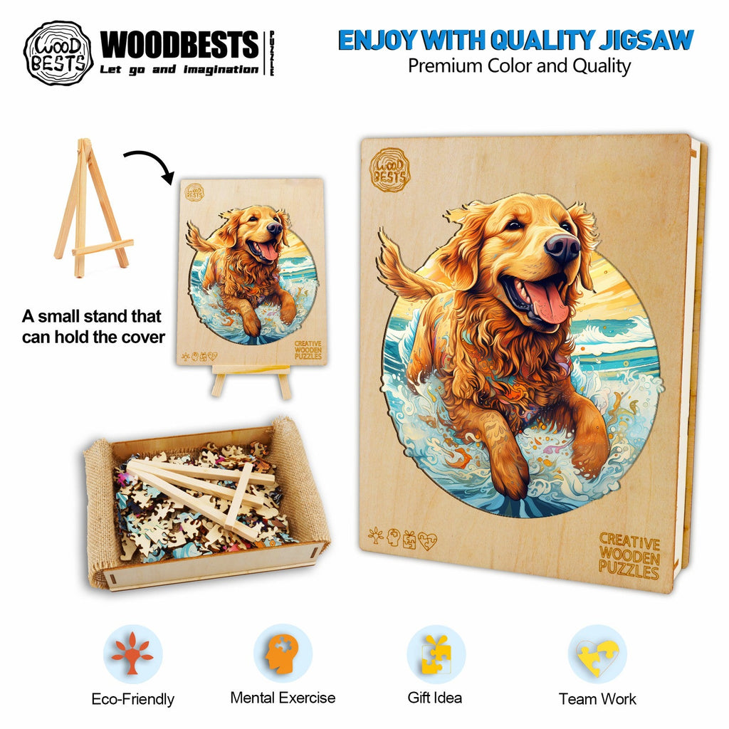Happy Golden Retriever Wooden Jigsaw Puzzle