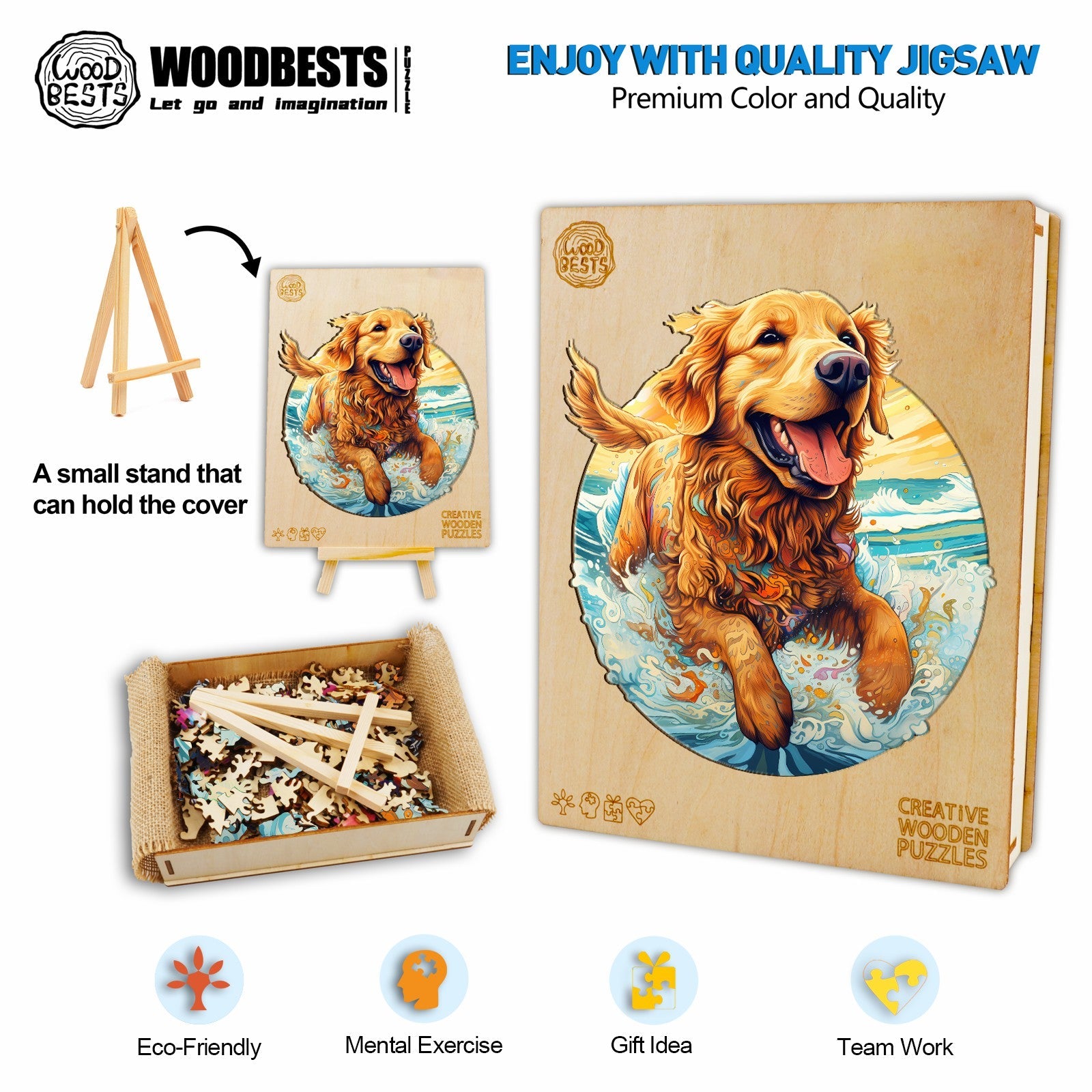 Happy Golden Retriever Wooden Jigsaw Puzzle