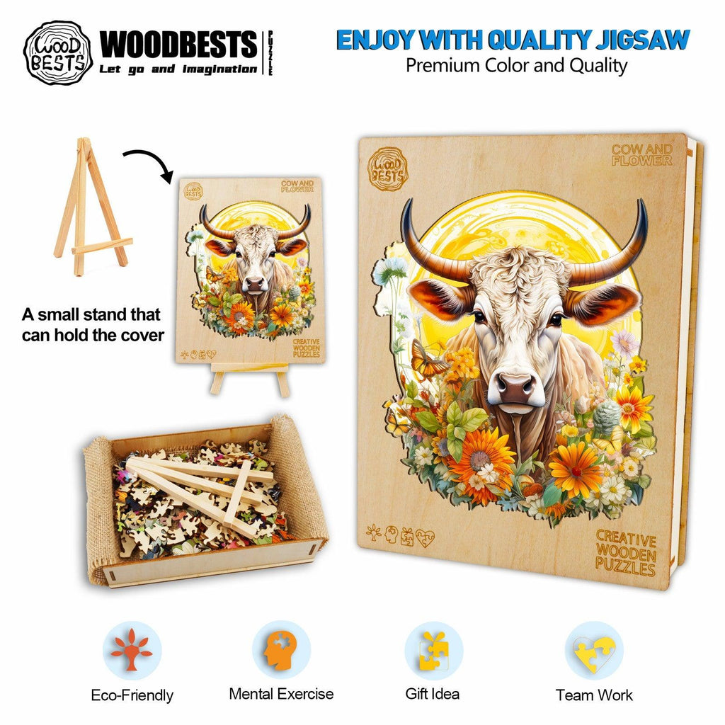 Cow and Flower Wooden Jigsaw Puzzle
