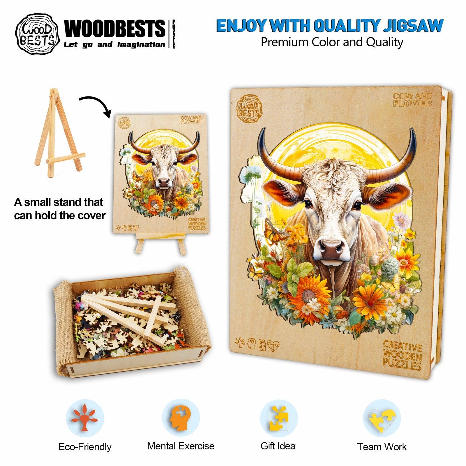 Cow and Flower Wooden Jigsaw Puzzle