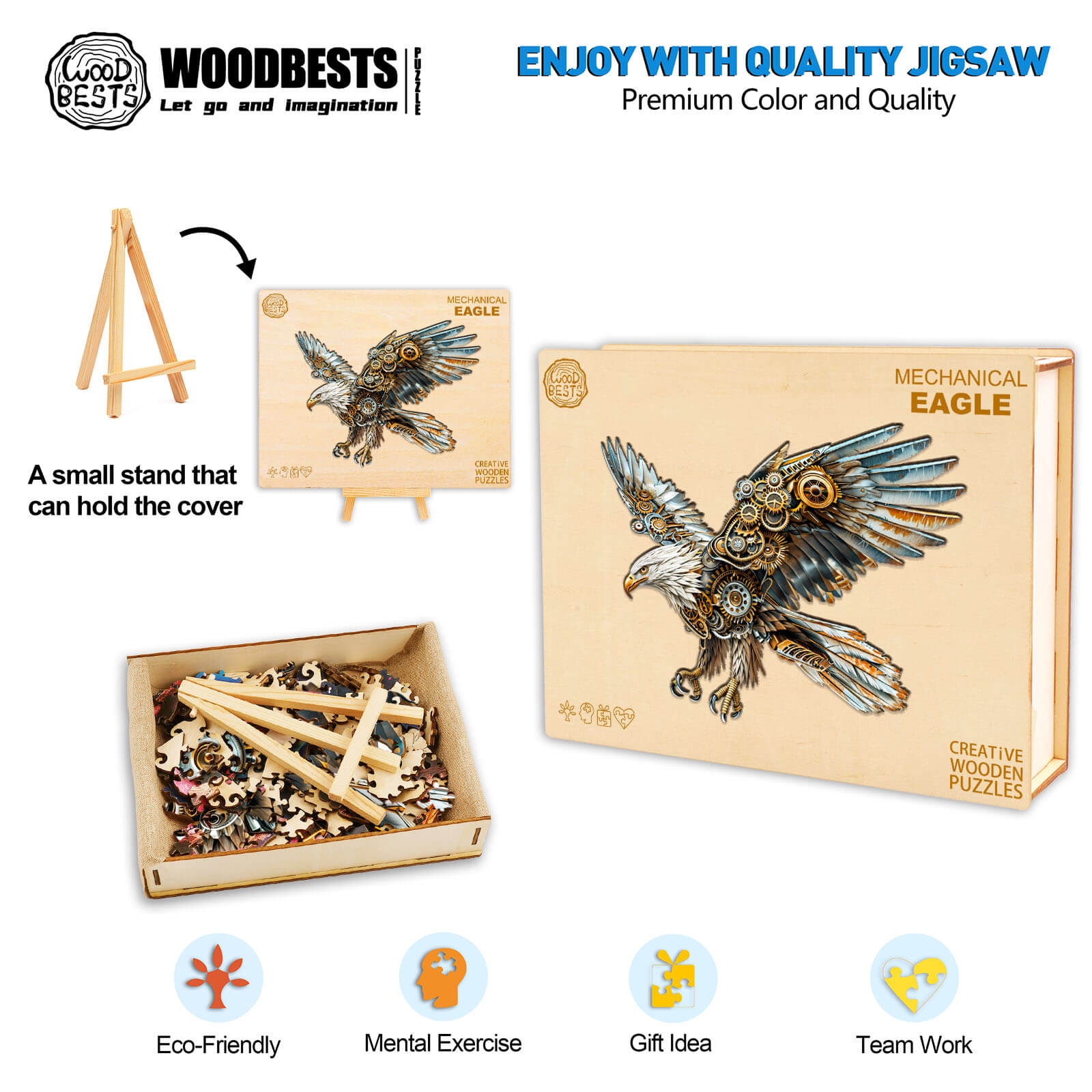 Mechanical Eagle wooden jigsaw puzzle, eco-friendly, mental exercise, perfect gift idea for puzzle enthusiasts.