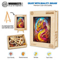 Stained Glass Dragon wooden jigsaw puzzle, eco-friendly, mental exercise, colorful design, enhance focus, gift for puzzle lovers.