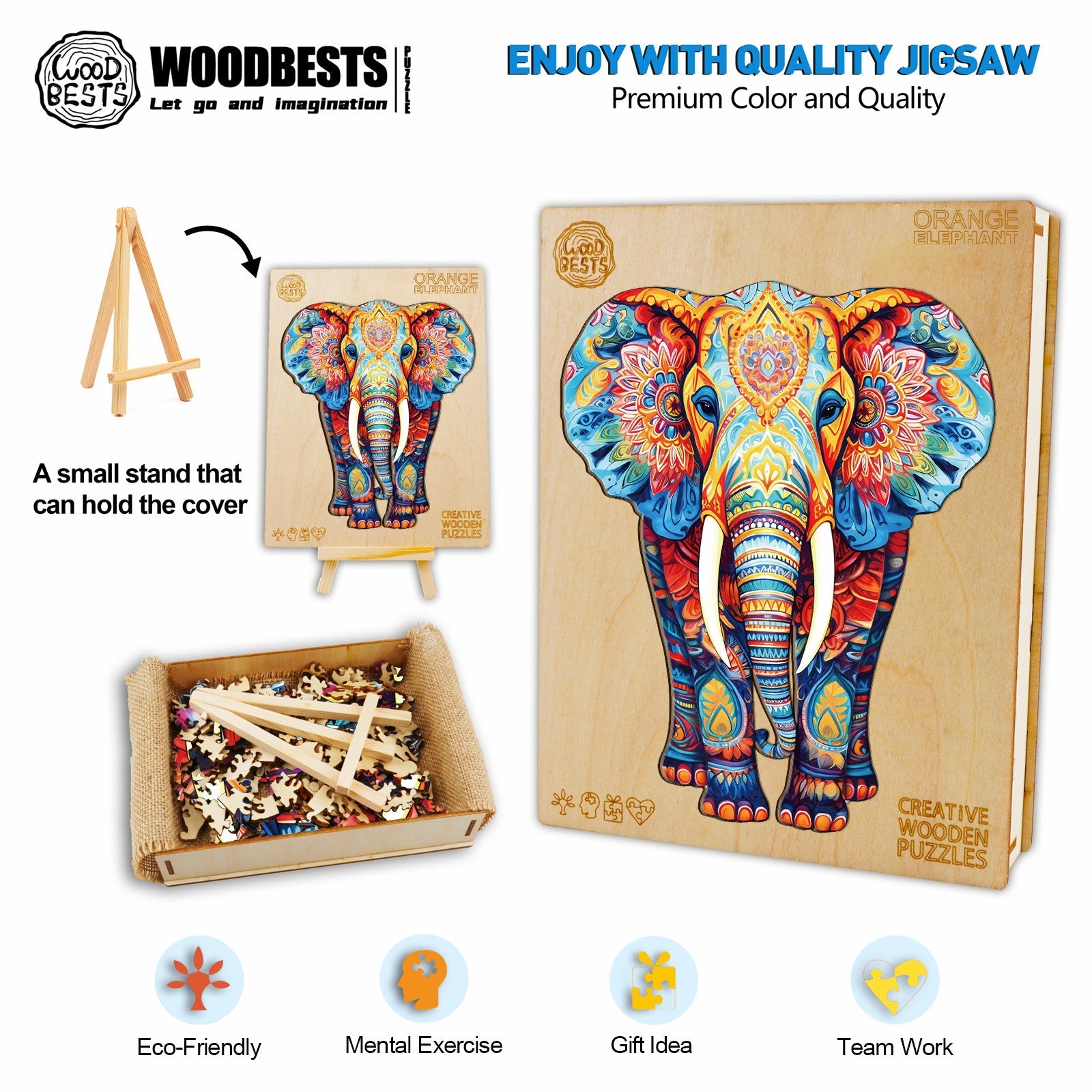 Orange Elephant Wooden Jigsaw Puzzle