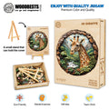 3D Giraffe Wooden Jigsaw Puzzle with eco-friendly design, box cover, and pieces for mental exercise and teamwork.
