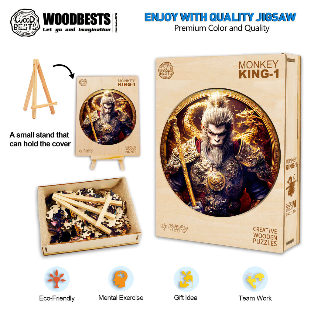 Wooden Monkey King-1 jigsaw puzzle, eco-friendly, for mental exercise and teamwork, premium quality from Woodbest.