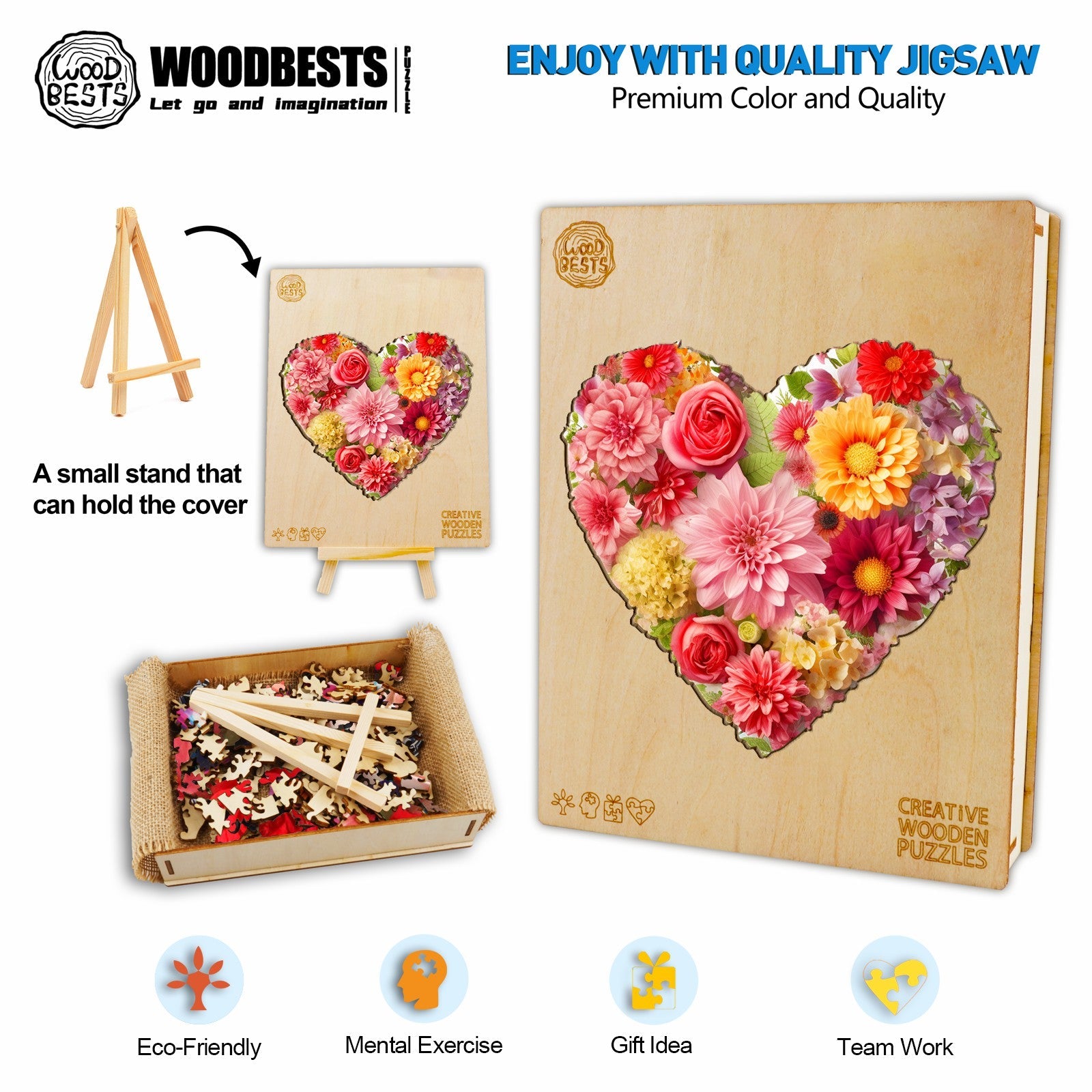 Flower Heart -3 Wooden Jigsaw Puzzle