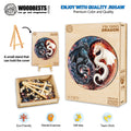 Yin Yang Dragon Wooden Jigsaw Puzzle with vibrant colors, eco-friendly materials, promoting mental exercise and teamwork.