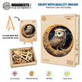 Crescent Owl Wooden Jigsaw Puzzle with eco-friendly packaging, designed for mental exercise and teamwork.