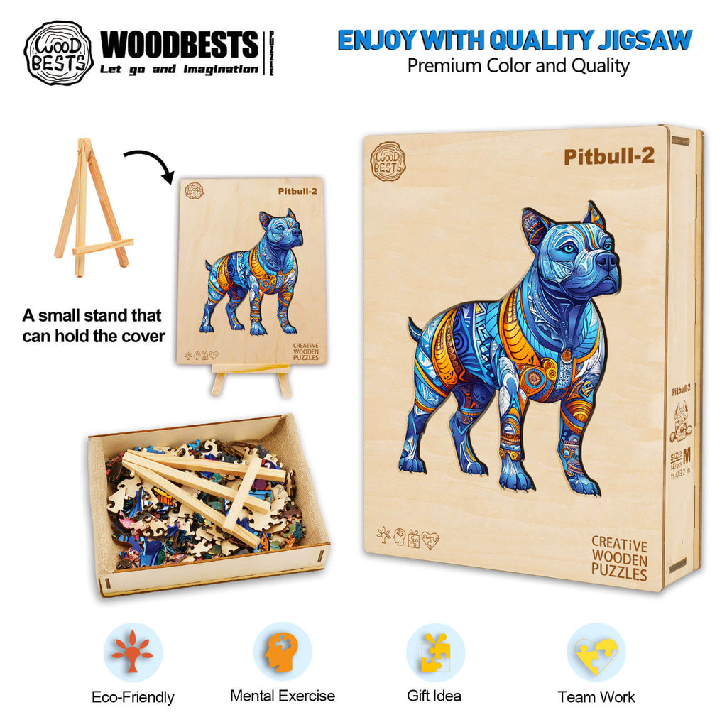 Pitbull-2 Wooden Jigsaw Puzzle with eco-friendly materials, ideal for mental exercise and team work, featuring vibrant colors and quality design.
