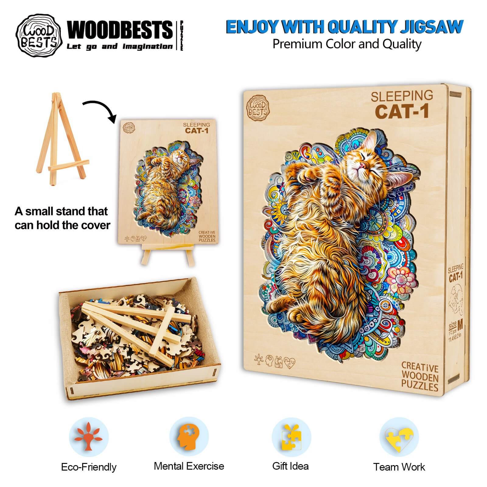 Sleeping Cat-1 wooden jigsaw puzzle with vibrant colors, perfect for mental exercise and teamwork.