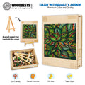 Greens jigsaw puzzle by Erin Desjardine showcasing vibrant art, eco-friendly tools, and a display stand for creative fun.