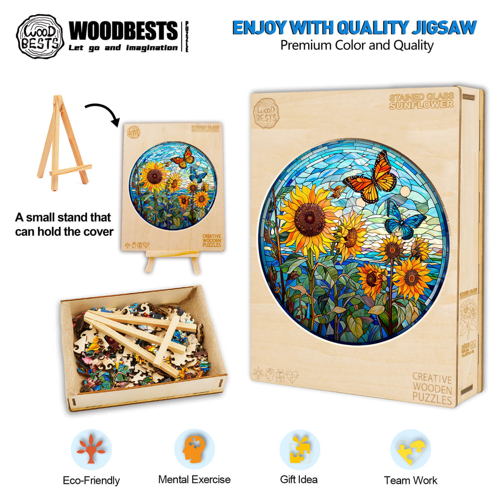 Stained Glass Sunflower Wooden Jigsaw Puzzle