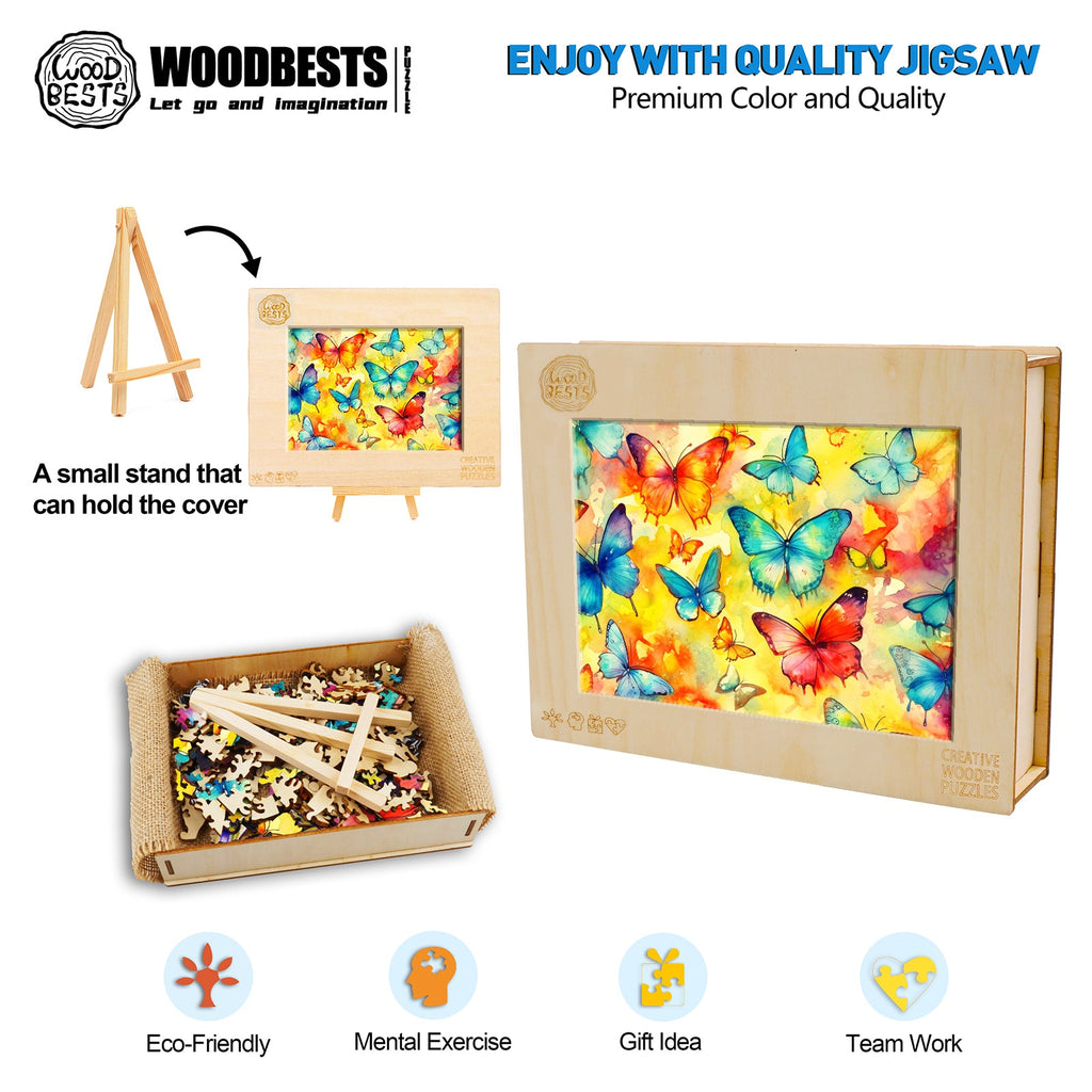 Watercolor Butterflies Wooden Jigsaw Puzzle