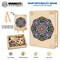 Colorful wooden jigsaw puzzle by Woodbests featuring intricate doodle art by Lori Anne McKague, promoting creativity and teamwork.
