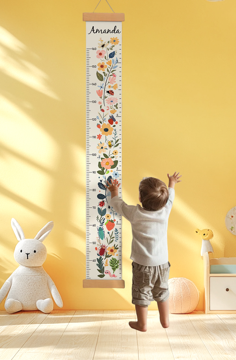 Personalized Floral Garden Hanging Canvas Height Ruler