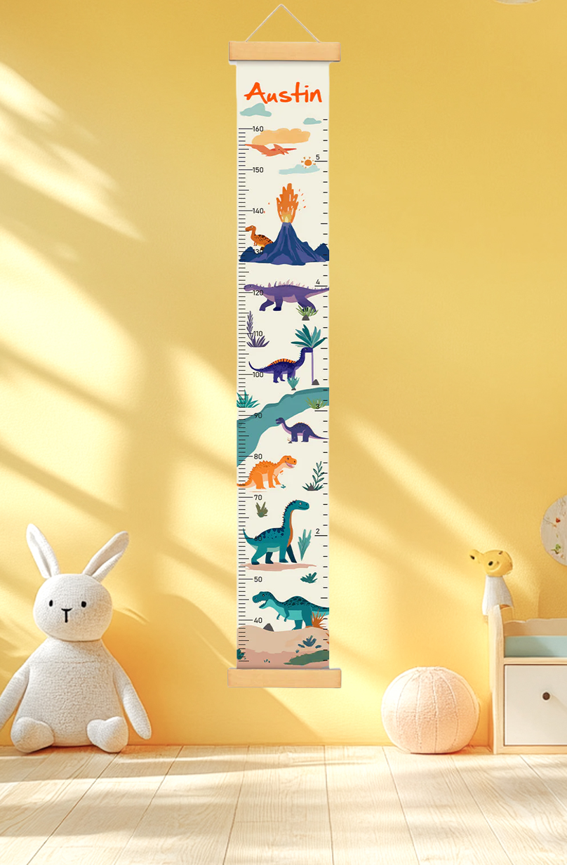 Personalized Dinosaur Adventure Hanging Canvas Height Ruler