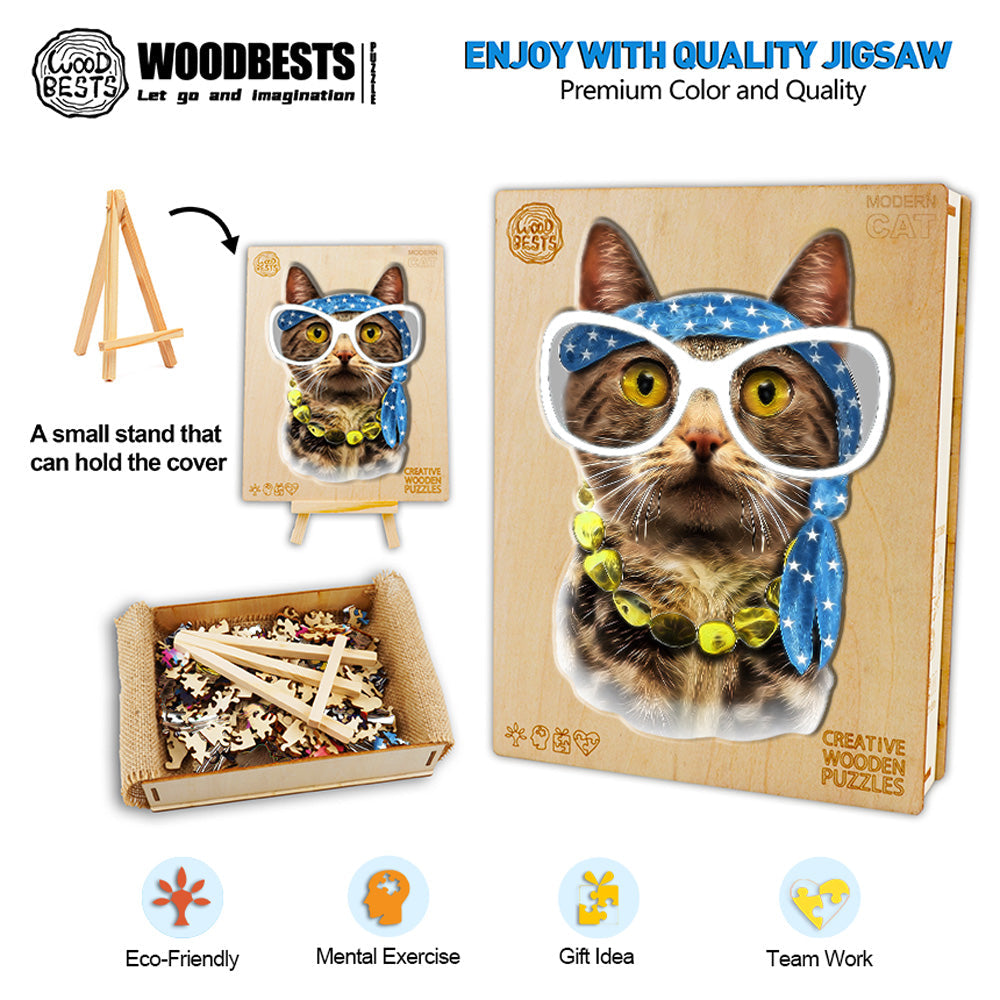 Modern Cat Wooden Jigsaw Puzzle
