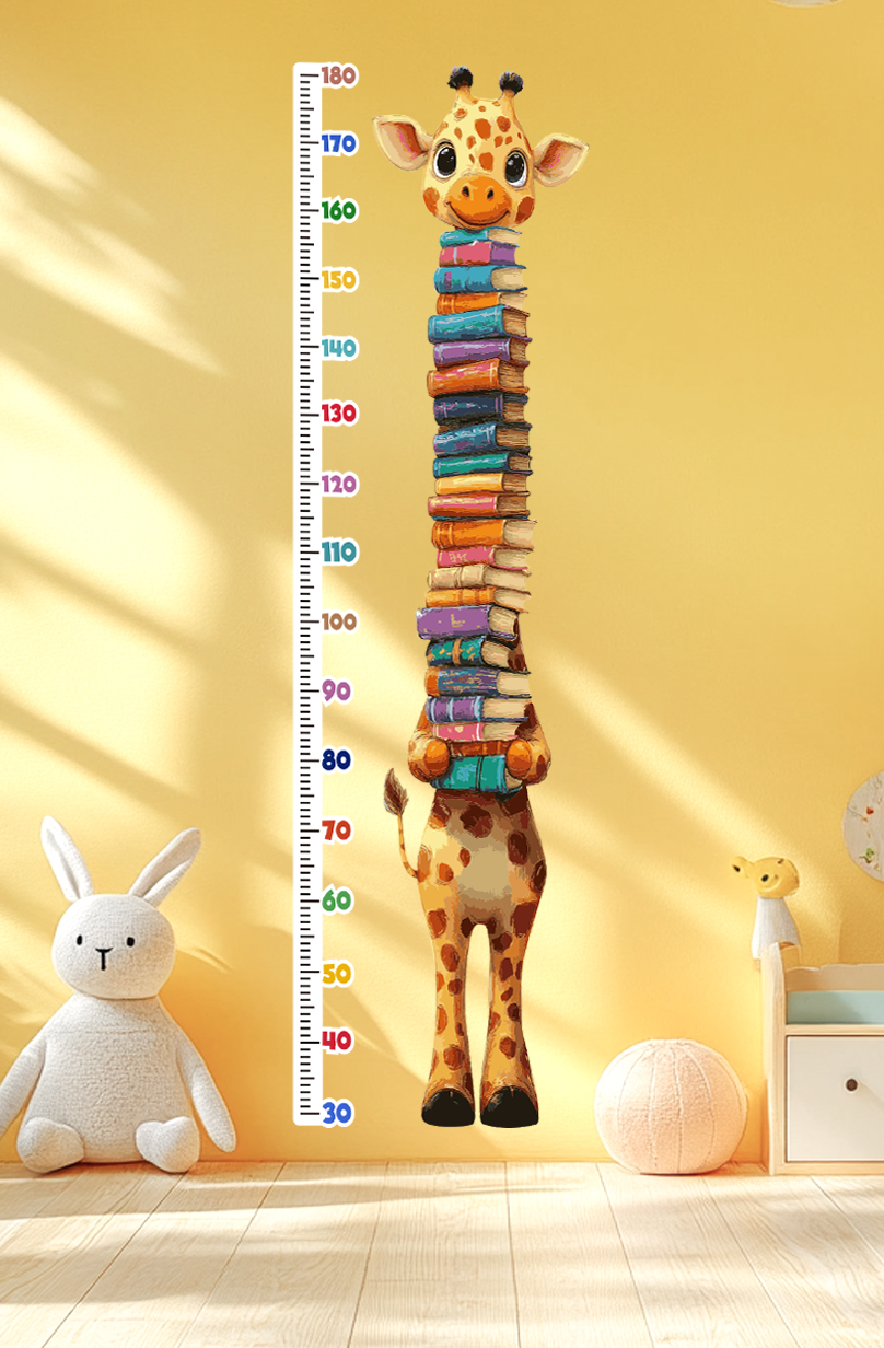 Cute Giraffe Holding Books Growth Chart Wall Decal