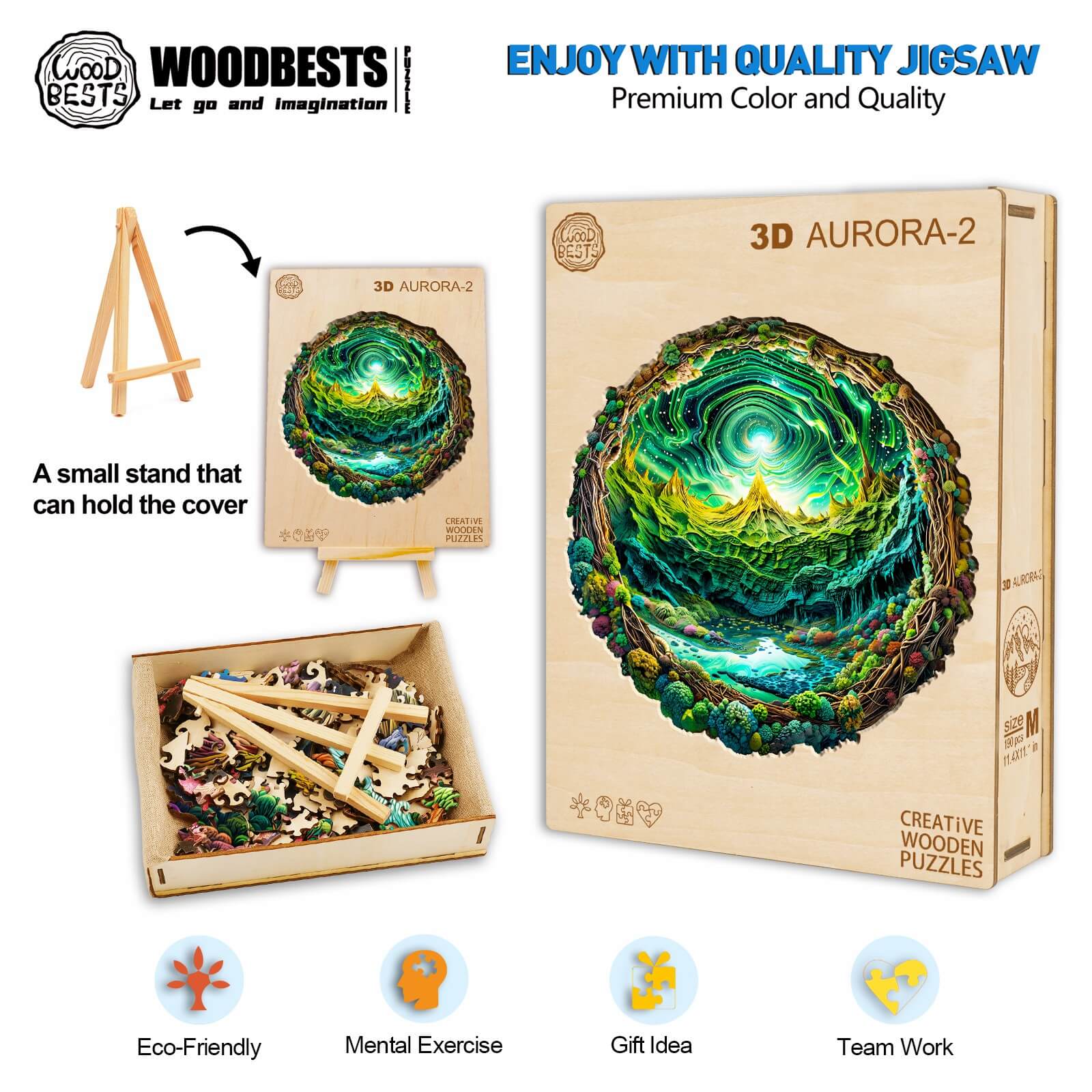 3D Aurora-2 Wooden Jigsaw Puzzle with eco-friendly design, promotes mental exercise and teamwork. Ideal gift for puzzle lovers.