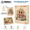 Cat Family wooden jigsaw puzzle showcased with vibrant artwork, eco-friendly materials, and mental exercise benefits.