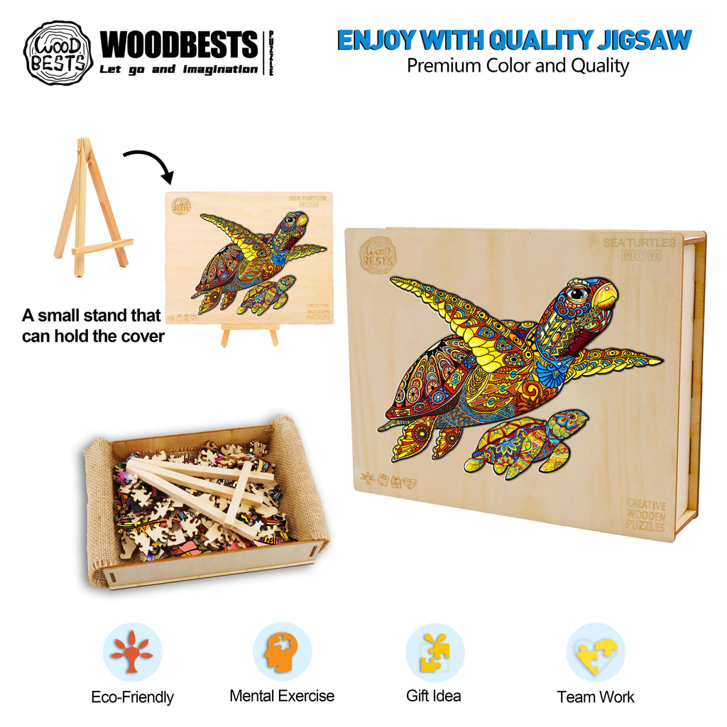 Sea Turtle Mom Wooden Jigsaw Puzzle
