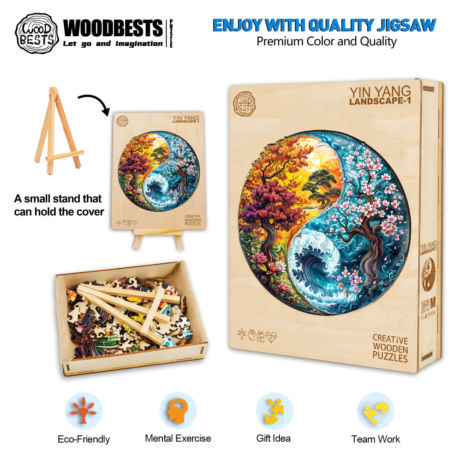 Yin Yang Landscape-1 wooden jigsaw puzzle with vibrant design, promoting focus and mental exercise in puzzle solving.