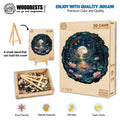 3D Cave Moon Lotus wooden jigsaw puzzle in box with pieces, showcasing a mystical cave scene and lotus flowers.