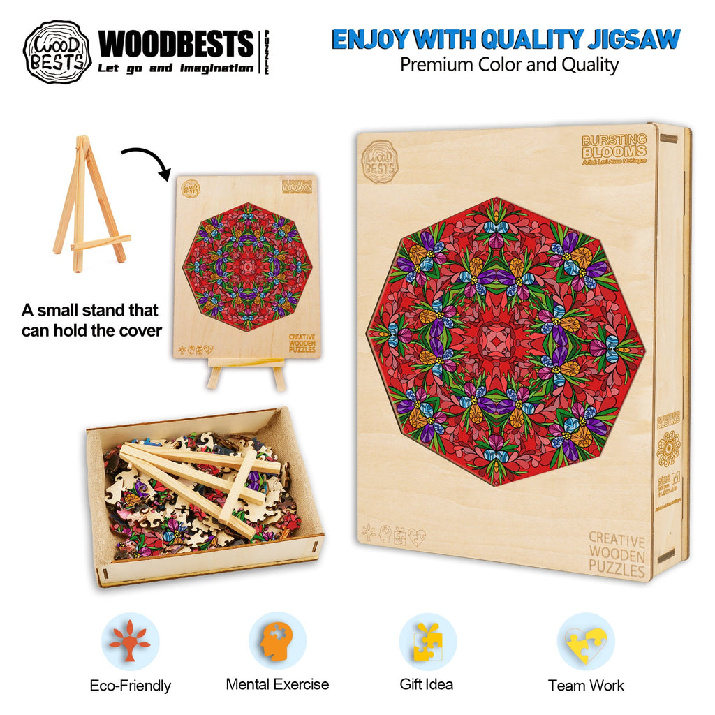 Bursting Blooms jigsaw puzzle by Lori Anne McKague, featuring vibrant colors and intricate doodle art design.