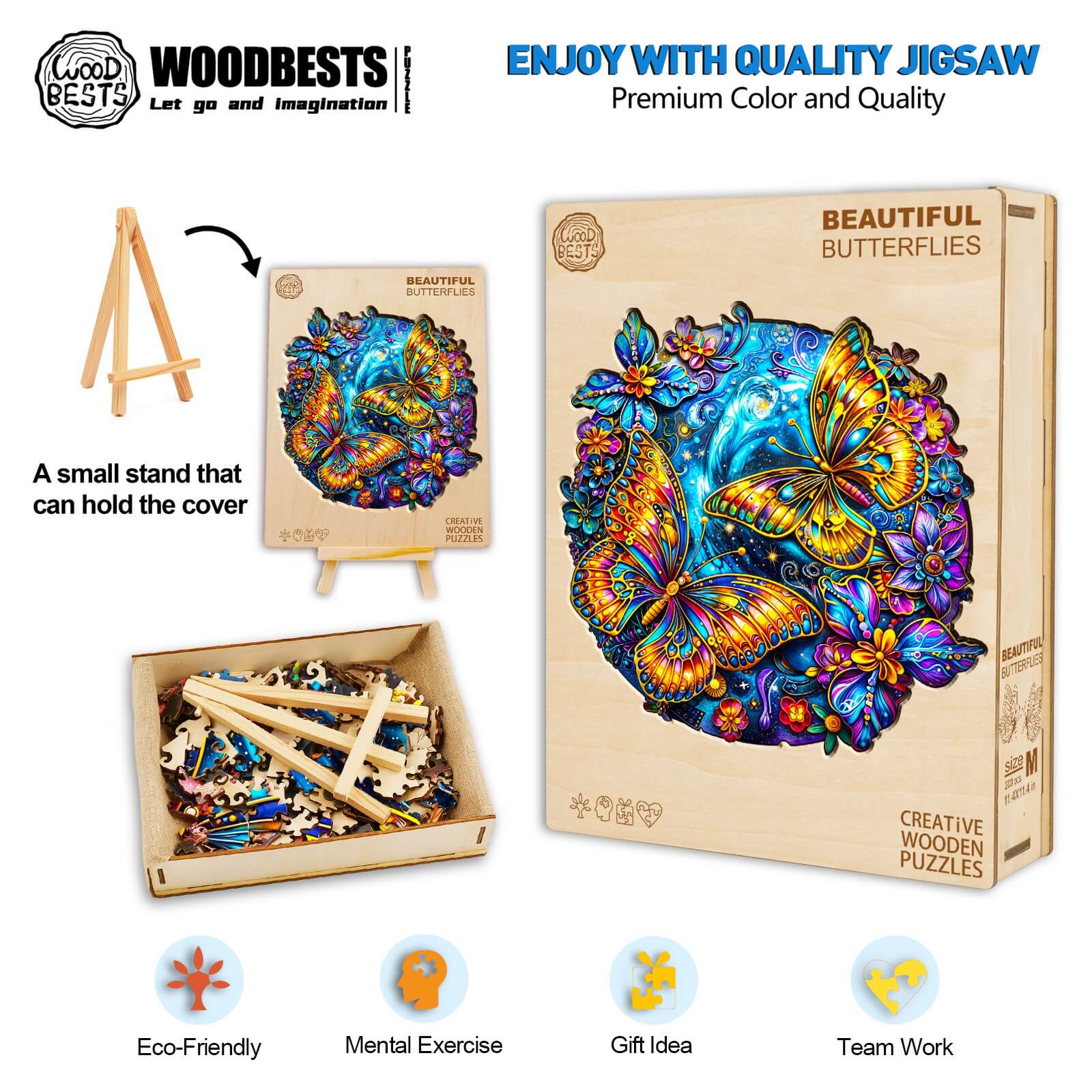 Beautiful Butterflies wooden jigsaw puzzle featuring vibrant colors, eco-friendly materials, perfect for mental exercise and teamwork.