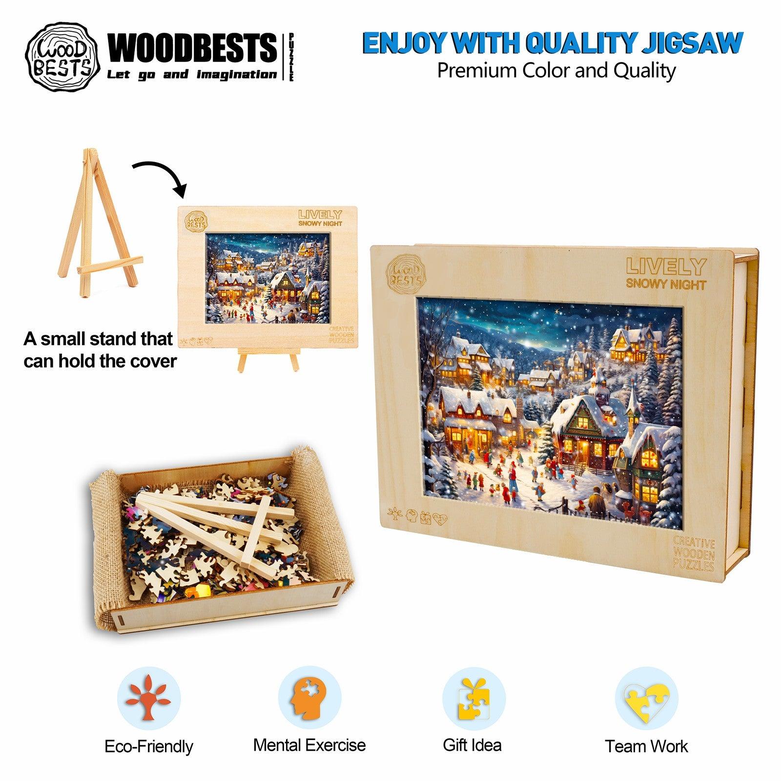 Lively Snowy Night Wooden Jigsaw Puzzle