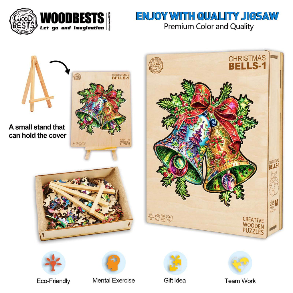 Christmas Bells-1 wooden jigsaw puzzle featuring vibrant design, eco-friendly materials, and mental exercise for all ages.