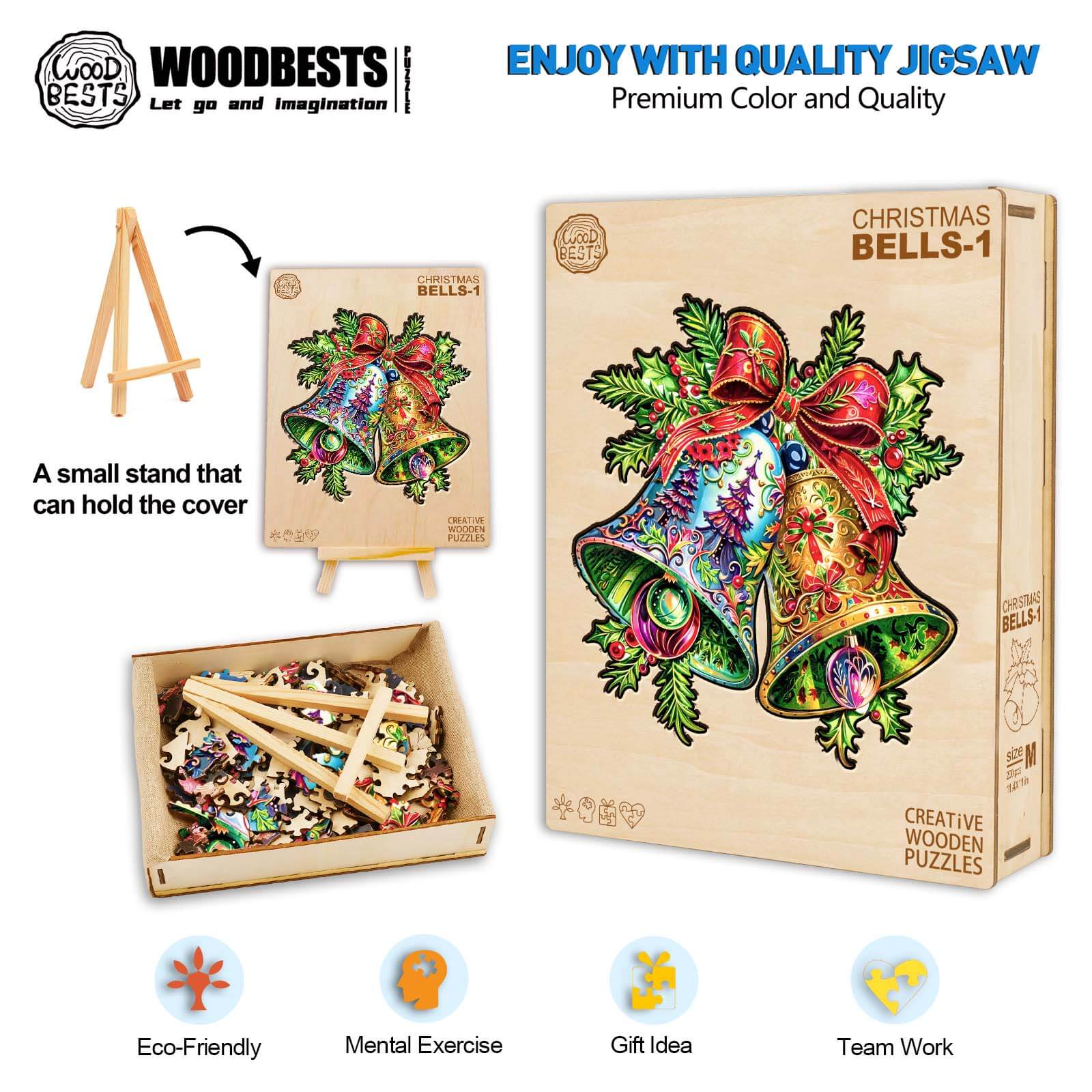 Christmas Bells-1 wooden jigsaw puzzle featuring vibrant design, eco-friendly materials, and mental exercise for all ages.