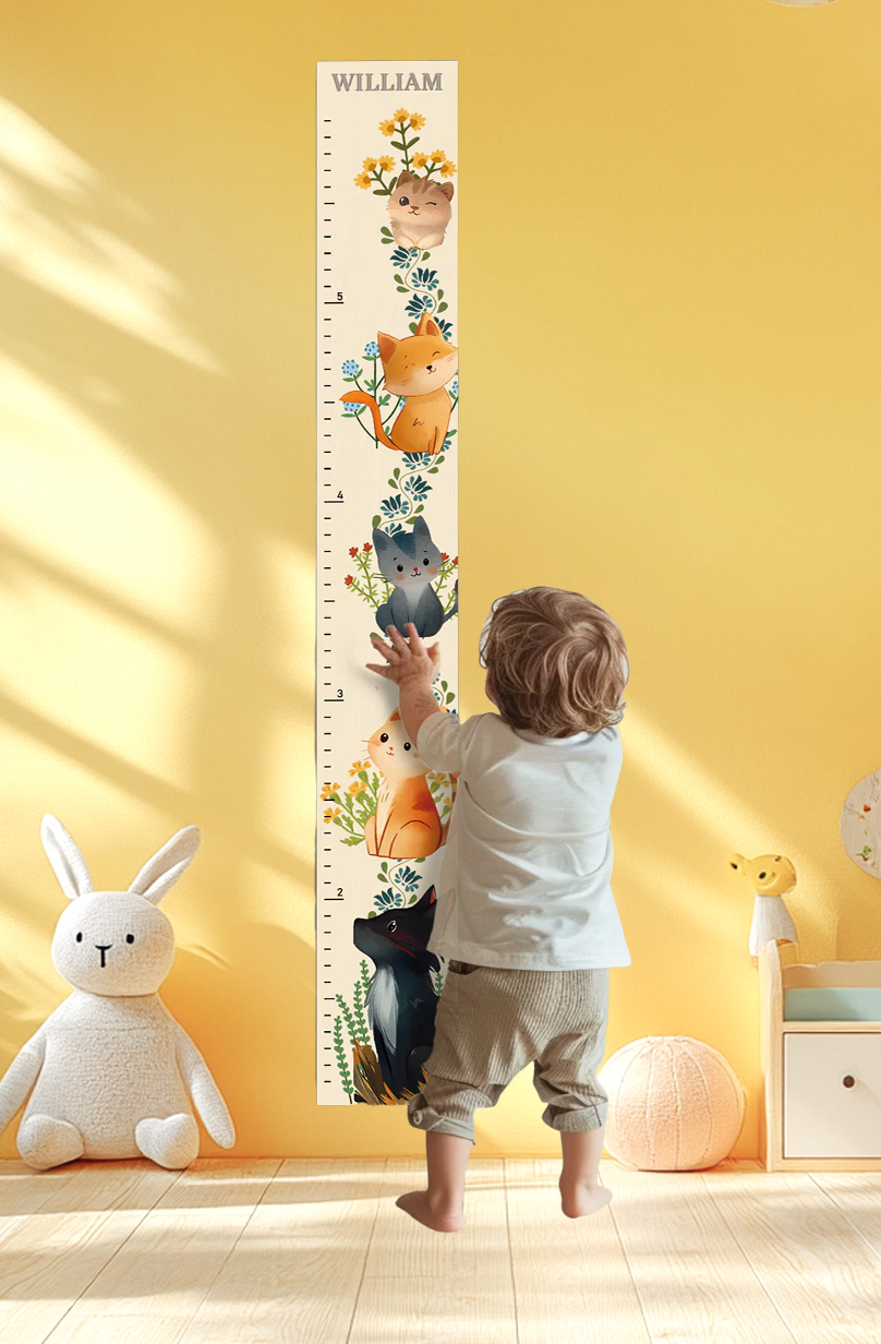 Personalized Wooden Cat Growth Chart Ruler