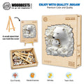 3D Parent Child Polar Bear Wooden Jigsaw Puzzle with pieces, box, and stand for mental exercise and teamwork.