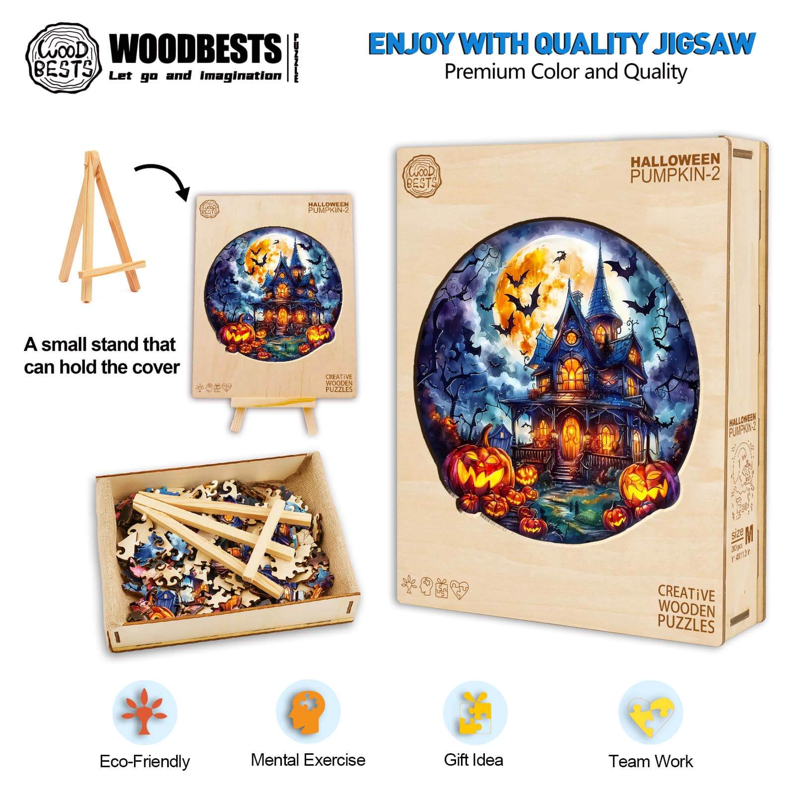 Halloween Pumpkin-2 wooden jigsaw puzzle, eco-friendly, great for mental exercise and teamwork, perfect gift idea.