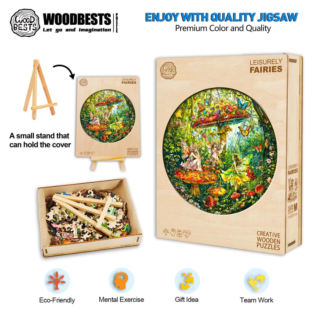 Ieisurely Fairies Wooden Jigsaw Puzzle, eco-friendly, mental exercise, creative gift idea, promotes teamwork.
