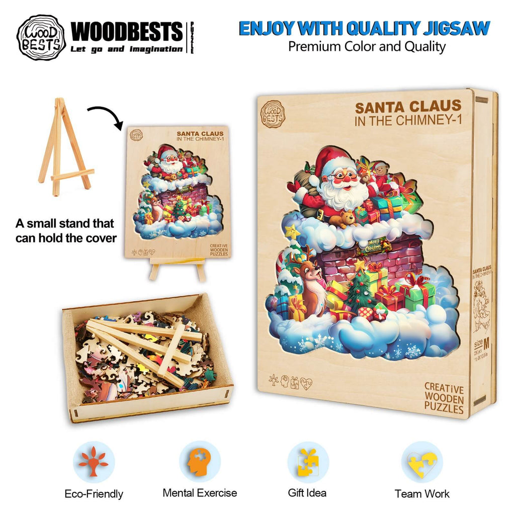Santa Claus in the Chimney-1 wooden jigsaw puzzle, eco-friendly, promotes mental exercise and teamwork.