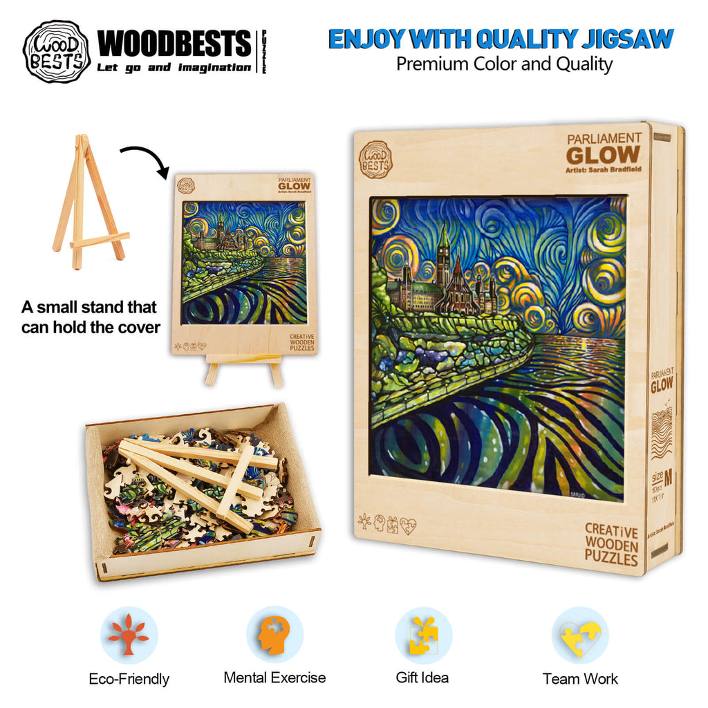 Parliament Glow jigsaw puzzle by Sarah Bradfield, featuring vibrant colors and eco-friendly materials for creative fun.